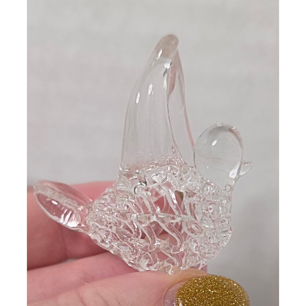 Mini Clear Art Glass Bird Figurine Hand Blown Style Delicate Sculpture